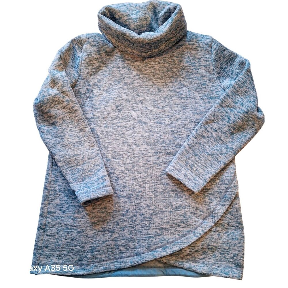 Lands End Womens Heathered Blue Turtleneck Long Sleeve Tunic Sweatshirt Like